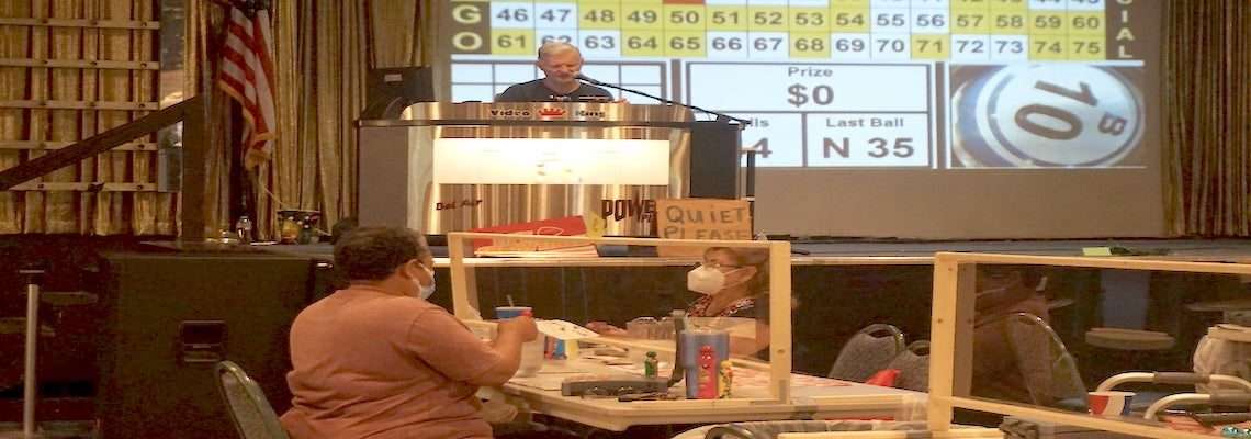View of tom from center tables at Weds Night Bingo - See our bingo reopening July 22, 2020 photos